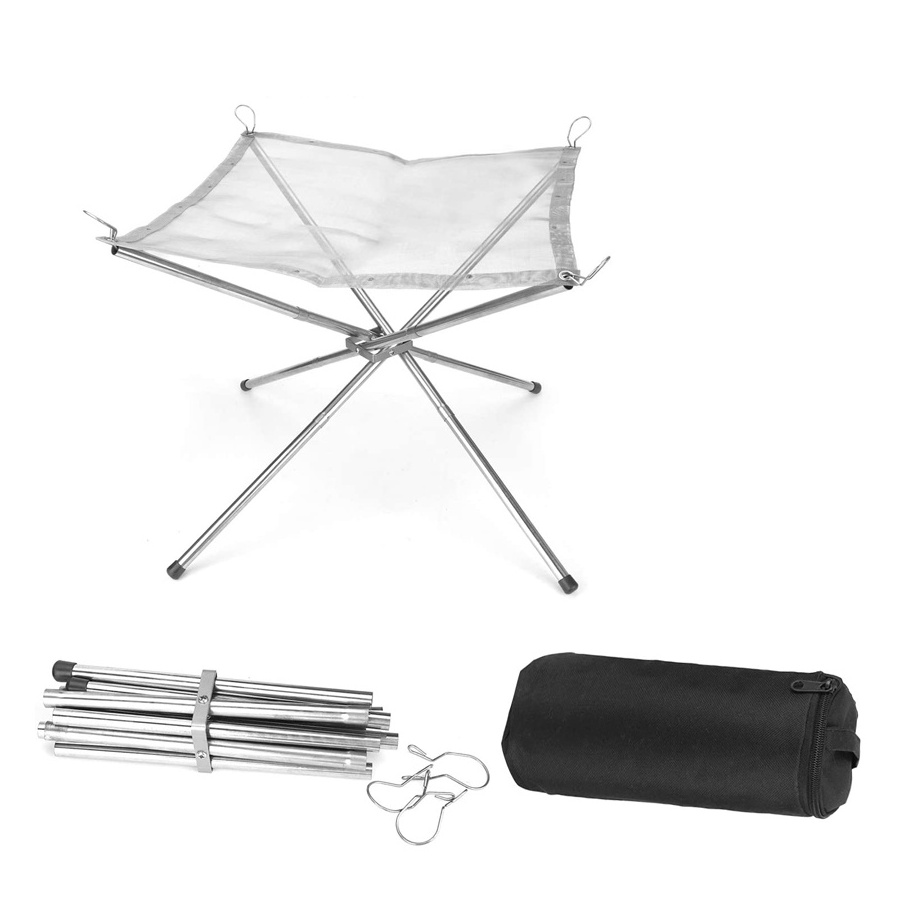 Wood Stove Stand Portable Campfire Stainless Steel Mesh BBQ Foldable Outdoor Fire Pit