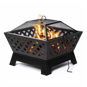 Outdoor Brazier Metal Patio Heater Firepit Stove Fire Pit with Cover Square Backyard Patio Garden Stove