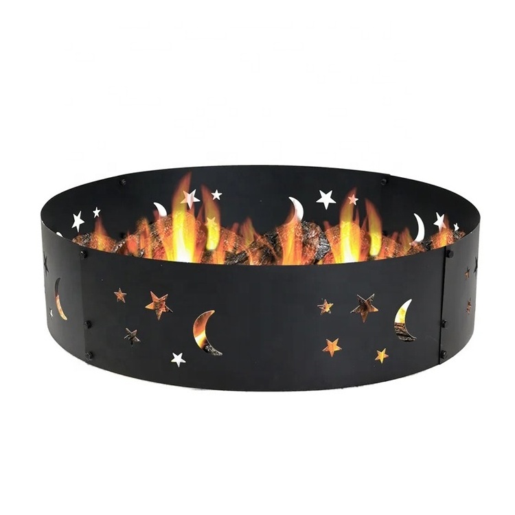 Outdoor Camping Custom Pattern Campfire Ring Heavy Duty Steel Round Portable Metal Heating Fire Ring