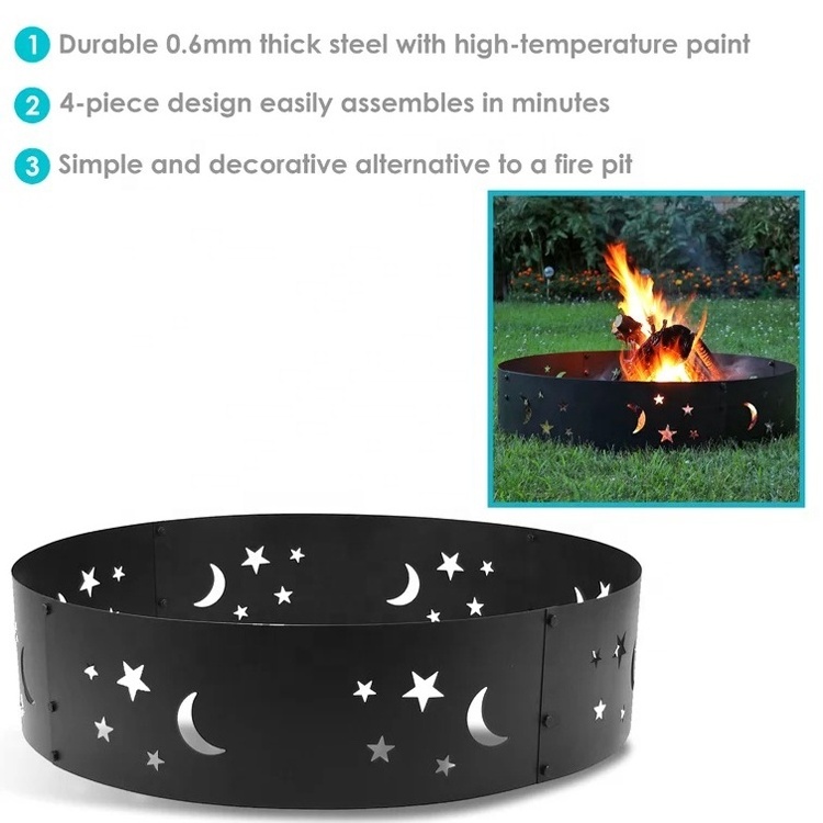 Outdoor Camping Custom Pattern Campfire Ring Heavy Duty Steel Round Portable Metal Heating Fire Ring