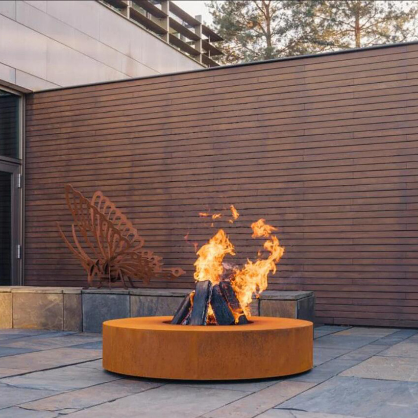 Corten Steel Fireplace Outdoor Patio Decorative Heater Rusty Metal Wood Burning Fire Bowl Fire Pit Table