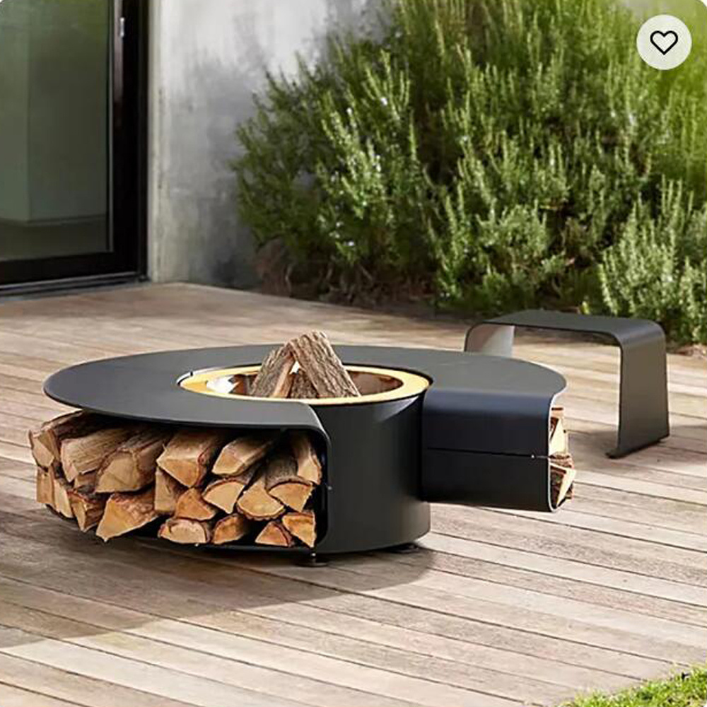 Metal Firepit With Bbq Grill Log Wood Storage Multifunctional Fire Pit Table For Outdoor Garden Parties