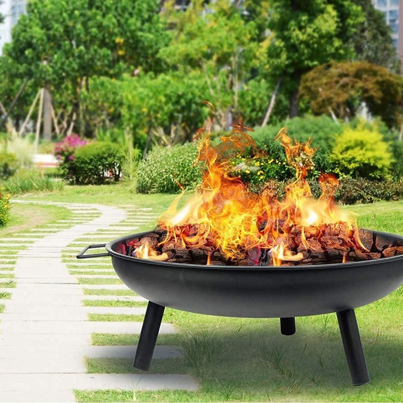 Custom 60cm Outdoor Metal Black Round Portable Charcoal Steel Fire Bowl Camp Fire Pit with 3 Legs