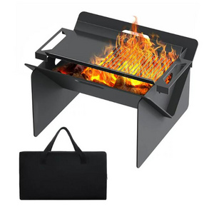 Manufacturer ISO9001 Out door Patio Folding Firepit Wood Burning Square Portable Flat Pack Metal Fire Pit Bowl with Grill