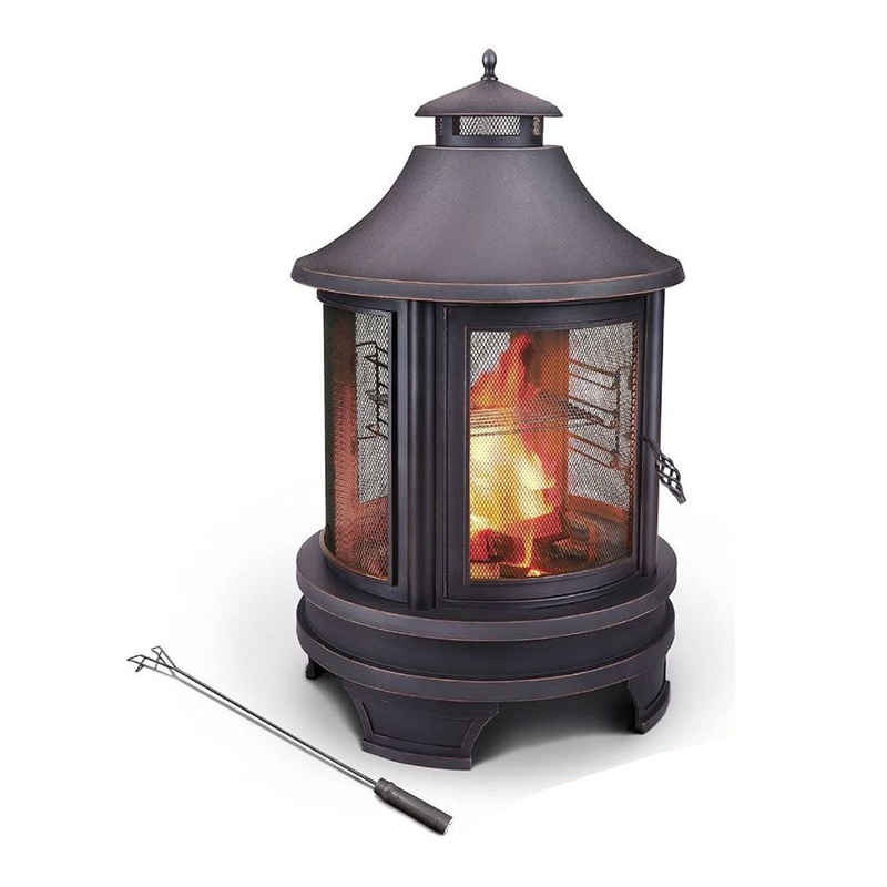 Outside Wood Burning Fire Pit Outdoor Metal Firepit Chimney with Swivel BBQ Grill