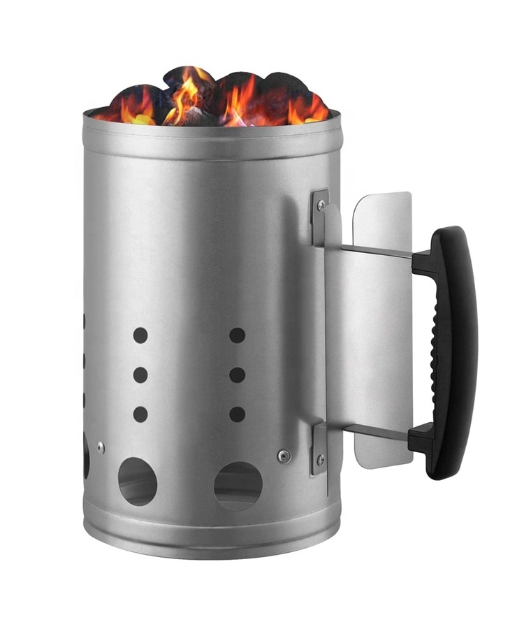 Easily Clean Stainless Steel Chimney BBQ Fire Charcoal Starter Barbecue Fire Lighter with Plastic Handle