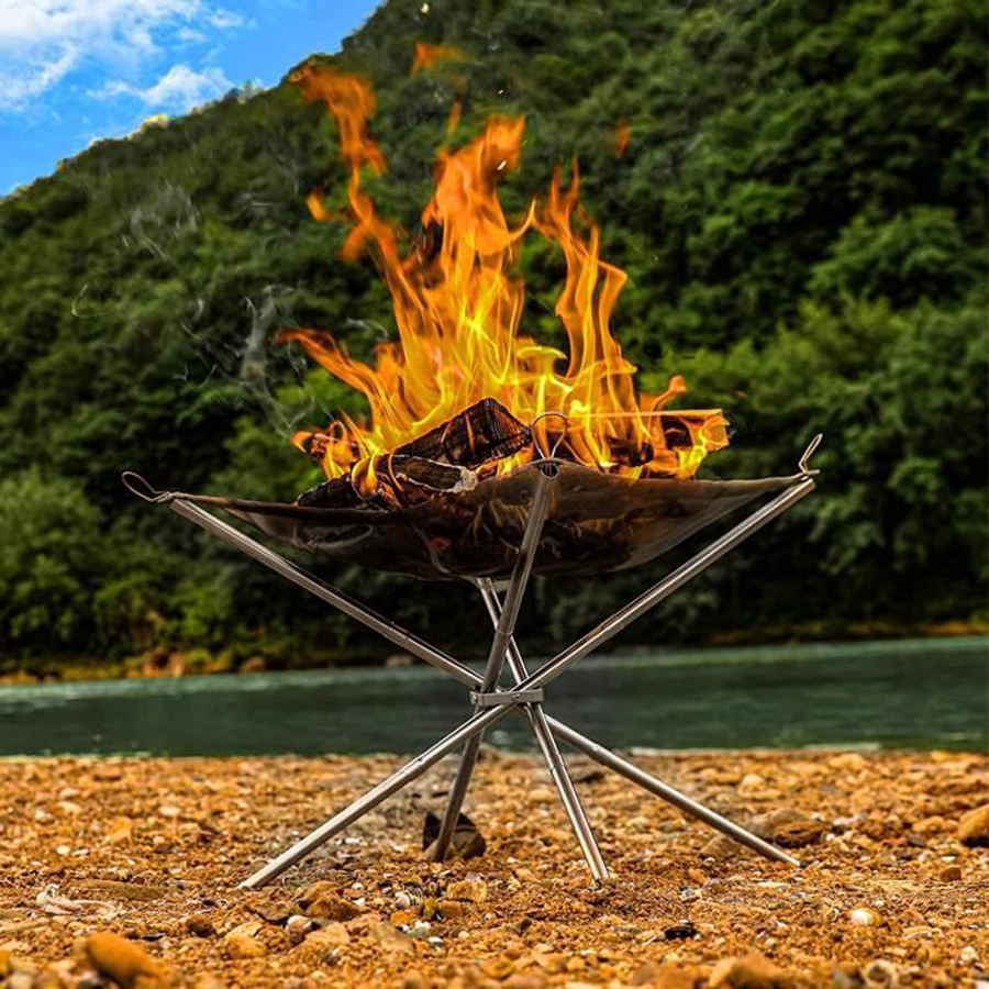 Wood Stove Stand Portable Campfire Stainless Steel Mesh BBQ Foldable Outdoor Fire Pit