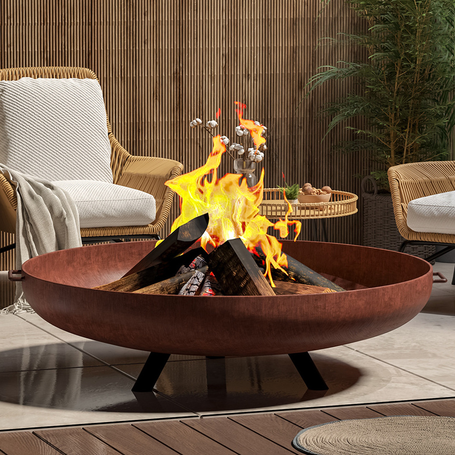 BBQ Grill Garden Patio Kitchen Luxury Corten Steel Table Tall Gas Burner Outdoor Fire Pit Bowl