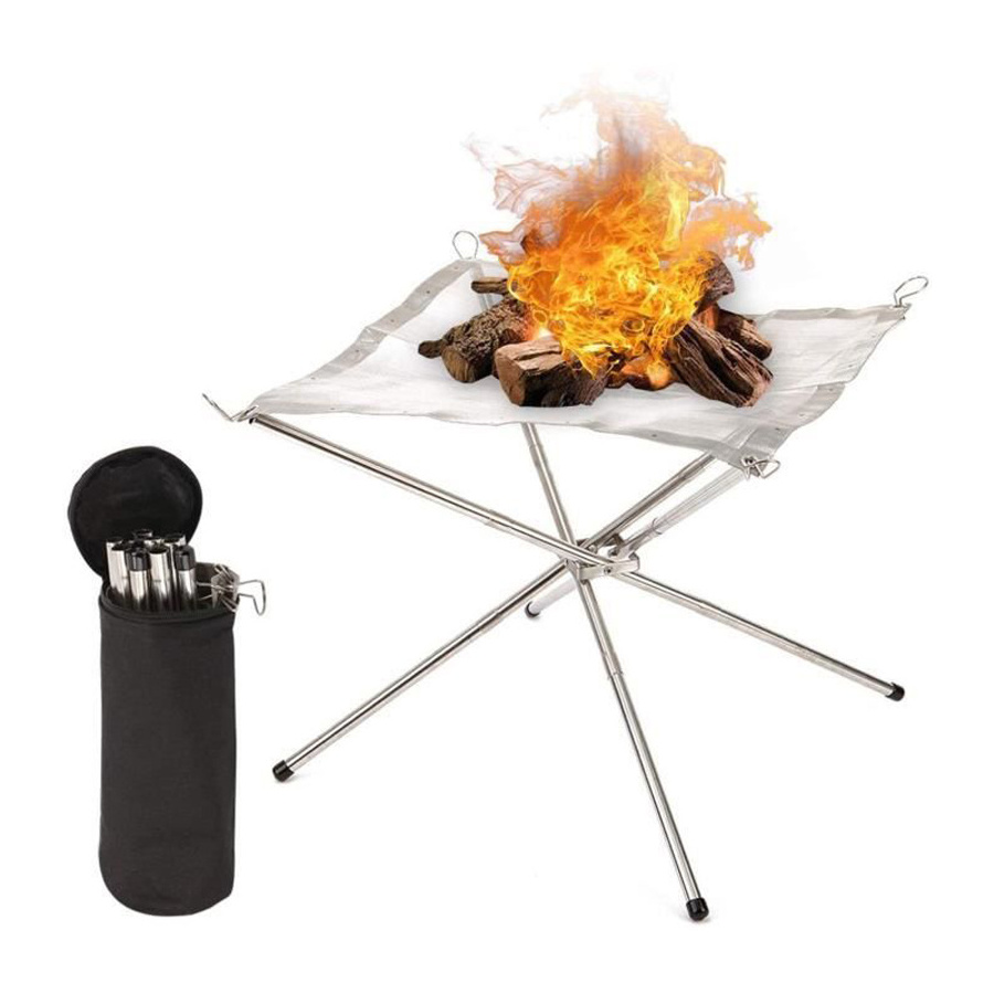 Wood Stove Stand Portable Campfire Stainless Steel Mesh BBQ Foldable Outdoor Fire Pit