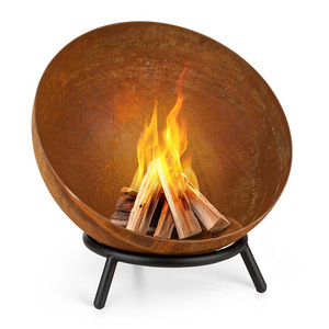 Corten Steel Fireplace Fire Pit with Stand Round BBQ Metal Camping Firepit Bowl Outdoor