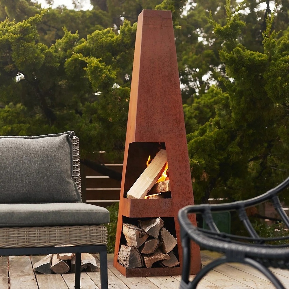 Obelisk Natural Rusted Finished Steel Fire Pit Corten Steel Wood Burning Outdoor Fireplace