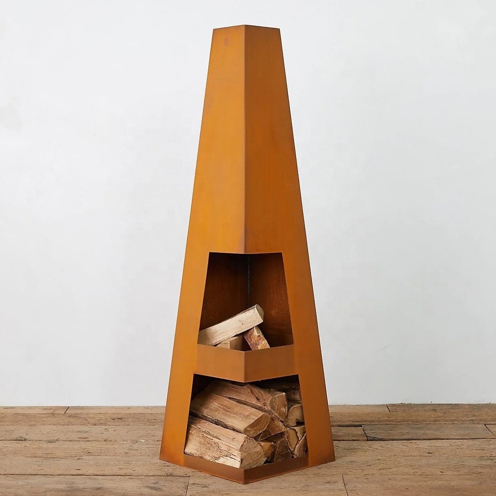 Obelisk Natural Rusted Finished Steel Fire Pit Corten Steel Wood Burning Outdoor Fireplace