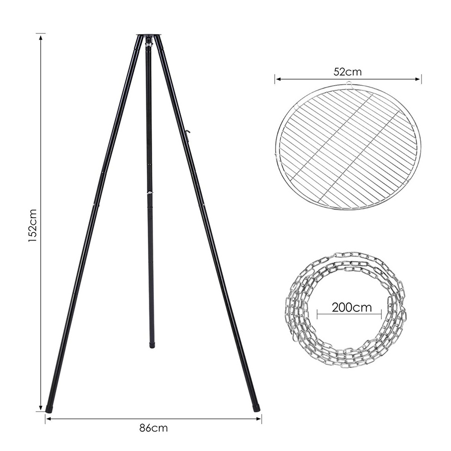 Fire Pit Cooking Swing Grate Height Adjustable Garden Tripod  Balcony Hanging Chain Bbq Grill