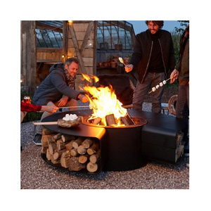 Metal Firepit With Bbq Grill Log Wood Storage Multifunctional Fire Pit Table For Outdoor Garden Parties