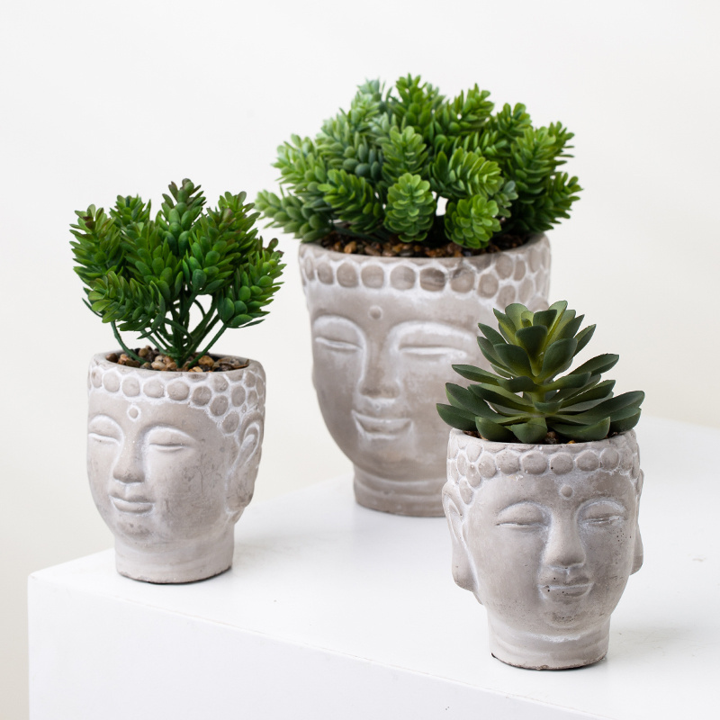 YUANWANG Custom Artificial Potted Plant Buddha Concrete Flower Cement Pots For Plants Mini Succulent Bonsai Pots