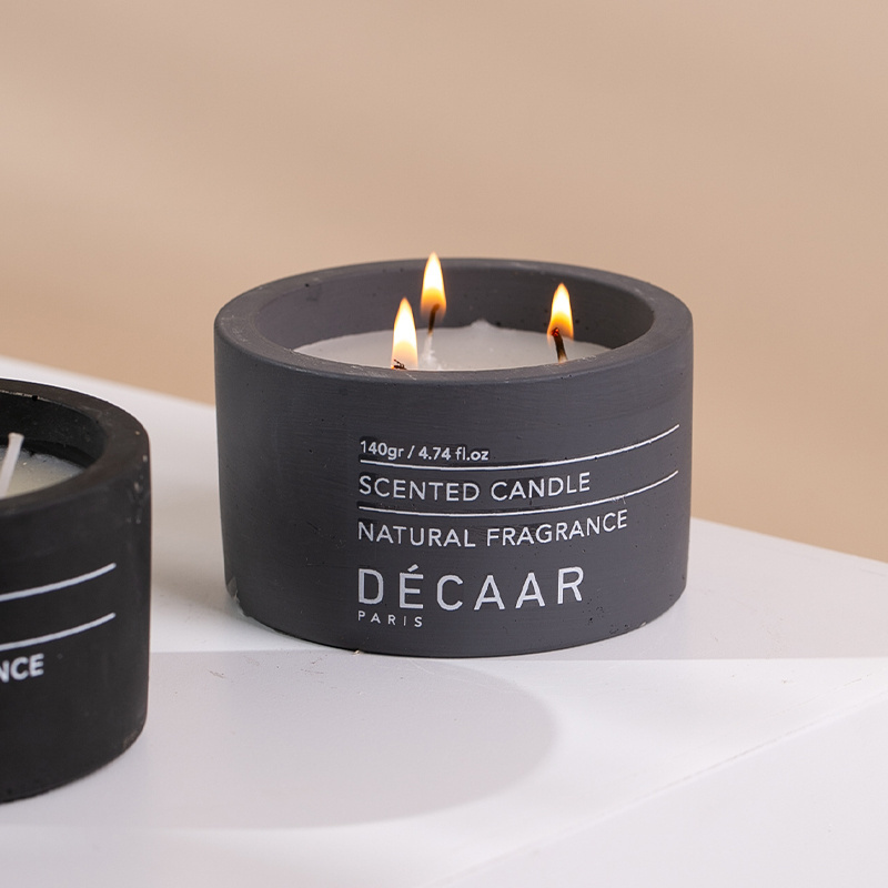 Private Label Nordic 3 Wick Custom Matte Candle Vessels Frosted Scented Candles Cement Concrete Candle Jar