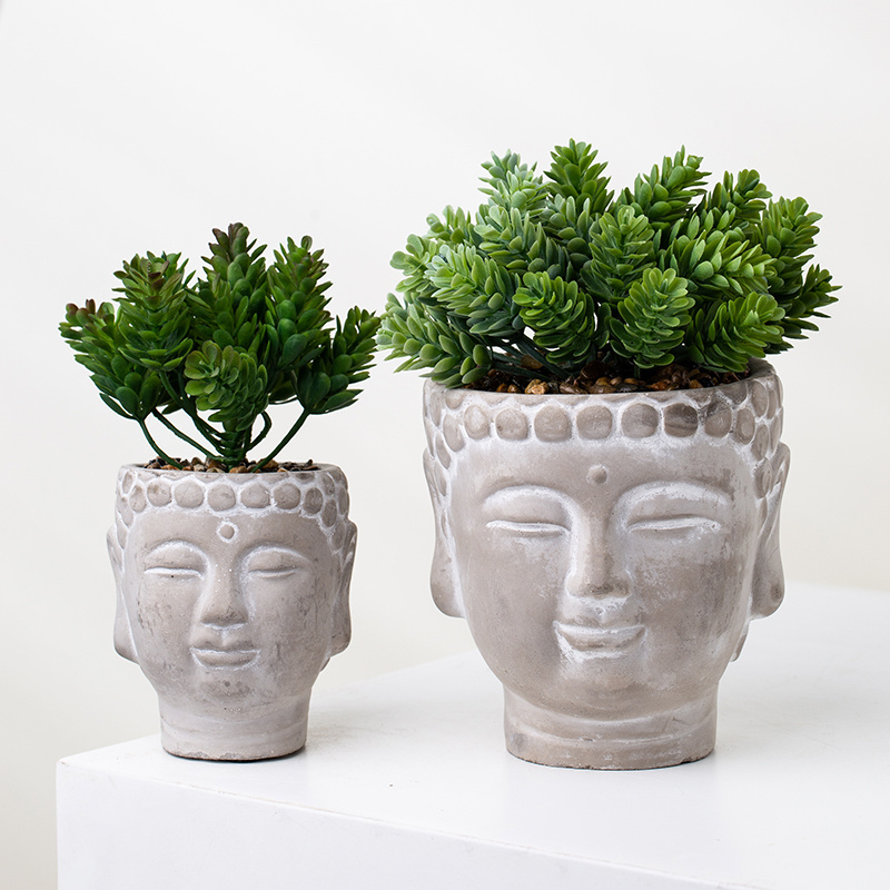 YUANWANG Custom Artificial Potted Plant Buddha Concrete Flower Cement Pots For Plants Mini Succulent Bonsai Pots