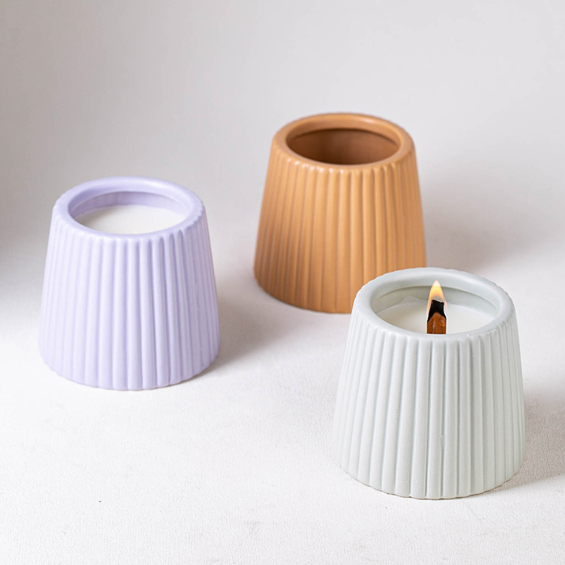 Nordic Style Fluted Candle Jars Elegant Ceramic Candle Vessels Container Luxury Jars For Making Candles