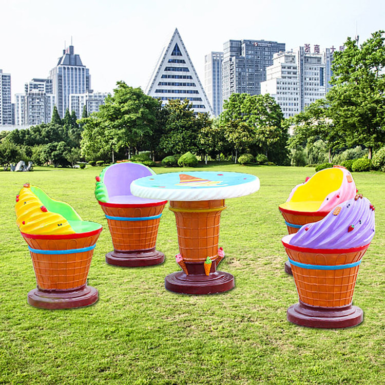 Ice cream decoration shop furniture fiberglass ice cream cone chair and table for outdoor