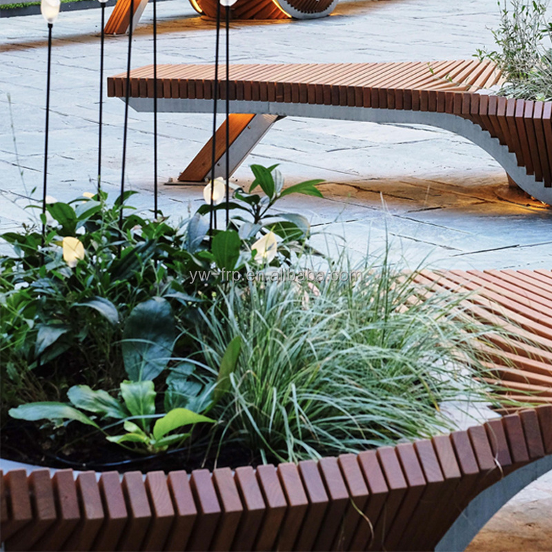 Street Wood Bench Leisure Lounge Benches In Shopping Mall With Planter