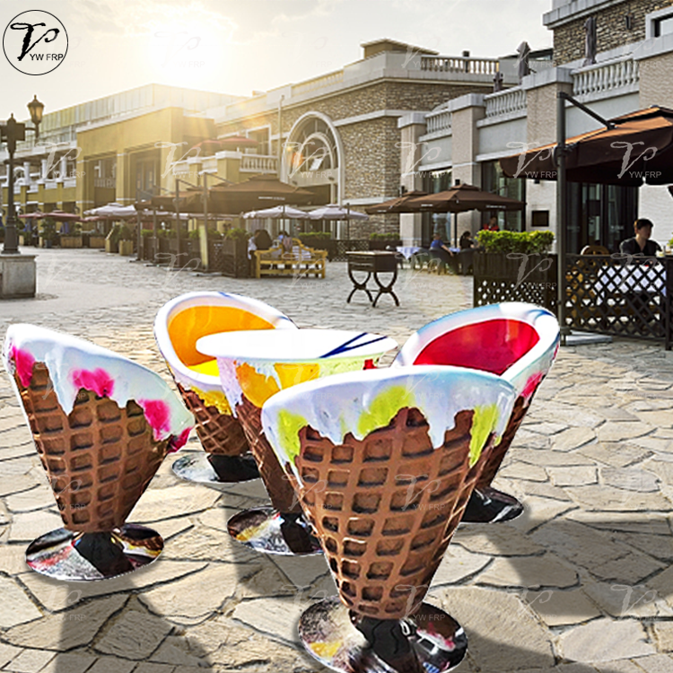 Fiberglass ice cream cone cartoon table and chair sets shop decoration for restaurant furniture