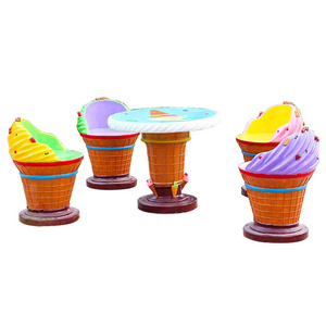 Ice cream decoration shop furniture fiberglass ice cream cone chair and table for outdoor