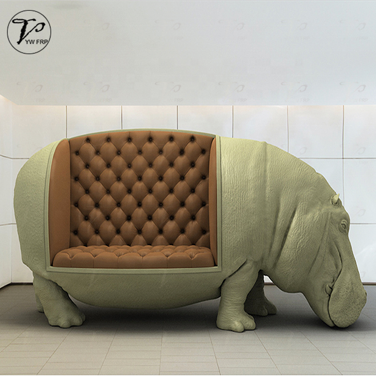 Hippopotamus animal shape fiberglass pu leather lounge sofa chair for living room