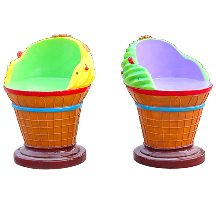 Ice cream decoration shop furniture fiberglass ice cream cone chair and table for outdoor