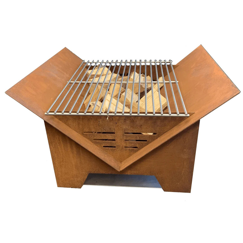 Custom Indoor Outdoor Kitchen Wood Fired Corten Steel Fireplace Fire Pit Charcoal Barbecue Grill Smoker BBQ Fire Pits Braziers