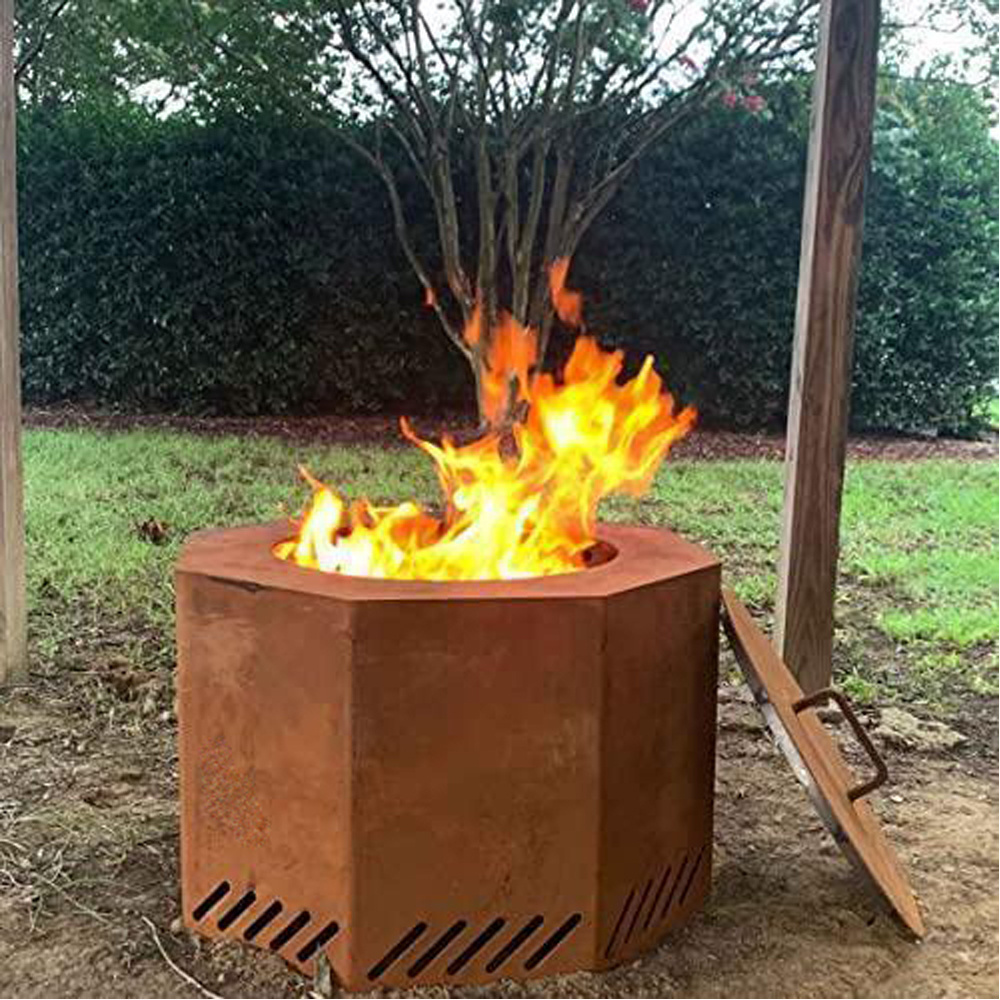 Large Outdoor Black Color Painting Bare Rusty Gas Wood Charcoal Burning Smokeless Bonfire Set Fire Pit Corten Steel Bbq Grills