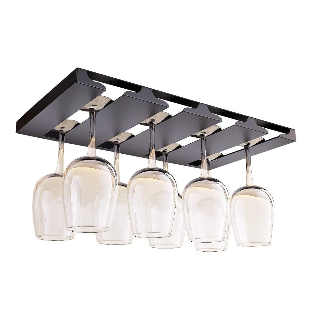 Under Cabinet Metal Undershelf Upside Down Wine Glass Hanging Cup Holder Stem Storage Rack