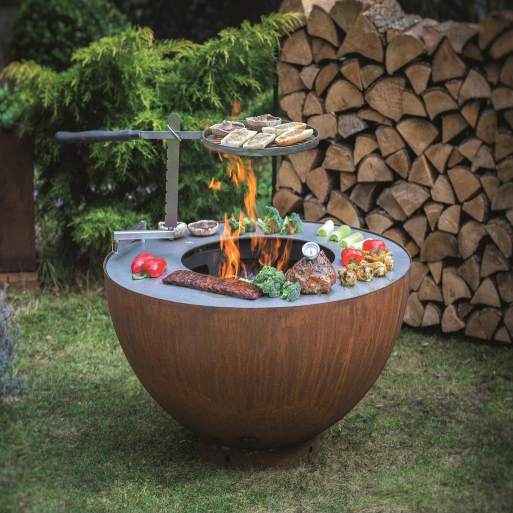 Large Outdoor Black Color Painting Bare Rusty Gas Wood Charcoal Burning Smokeless Bonfire Set Fire Pit Corten Steel Bbq Grills