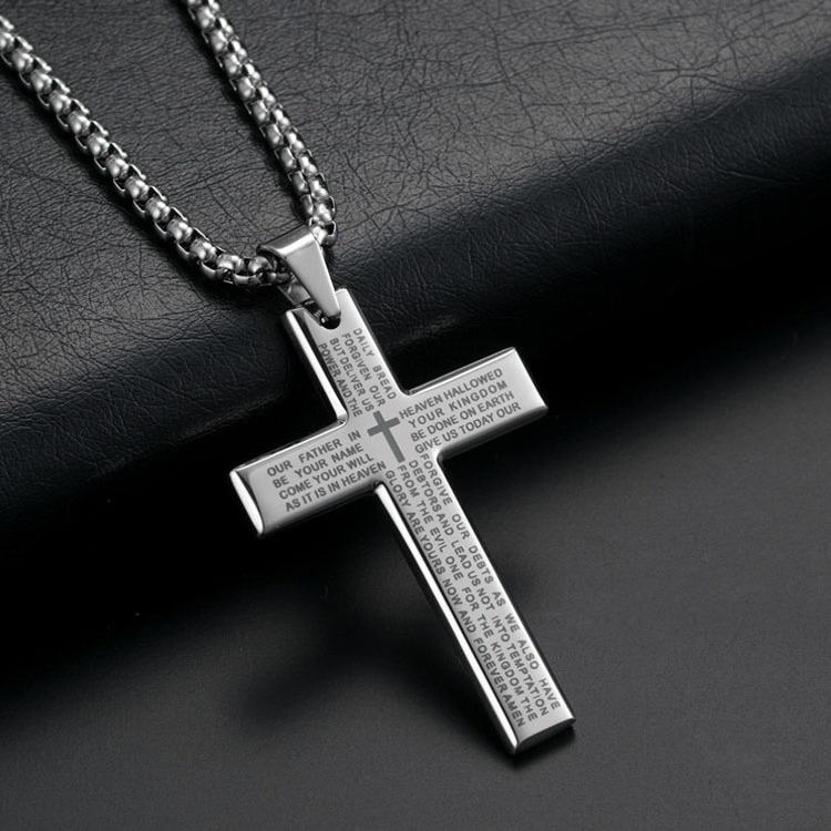 Spiritual Metal Christian Black Jesus Gold Plated Chain Religious Stainless Steel Mens Cross Pendant Necklaces Jewelry For Men