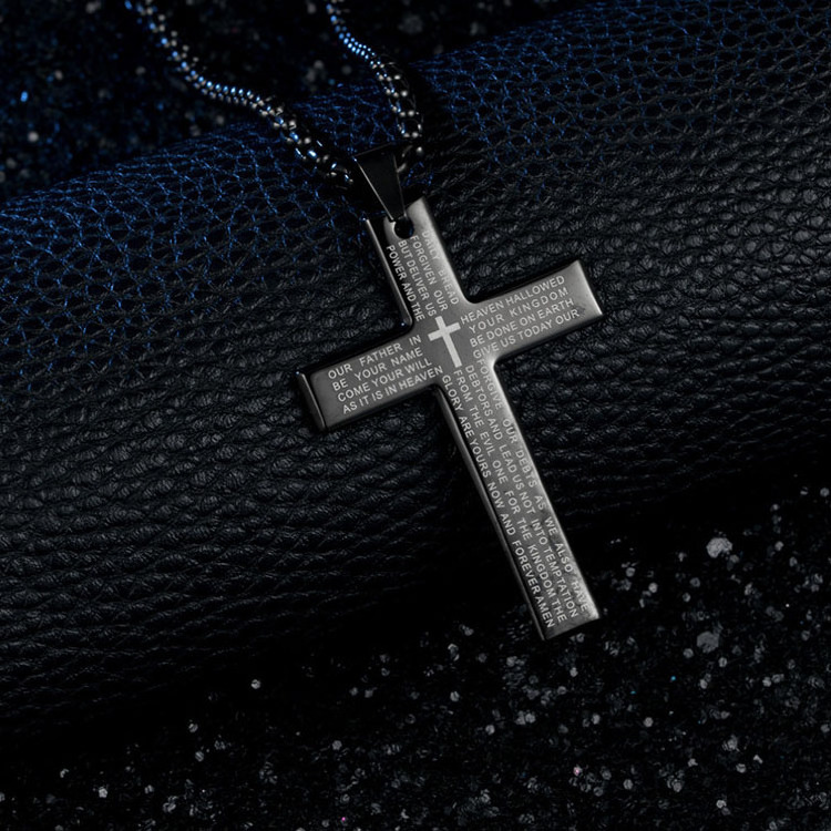 Spiritual Metal Christian Black Jesus Gold Plated Chain Religious Stainless Steel Mens Cross Pendant Necklaces Jewelry For Men