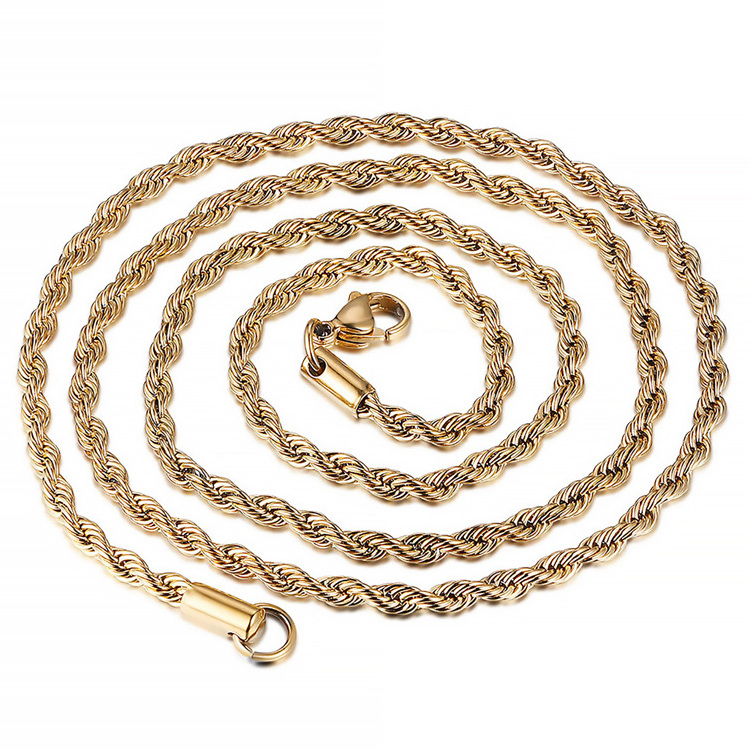 Permanent Cheap Bulk Men Rope 18k Gold Filled Chain Stainless Steel Jewelry For Men By Roll