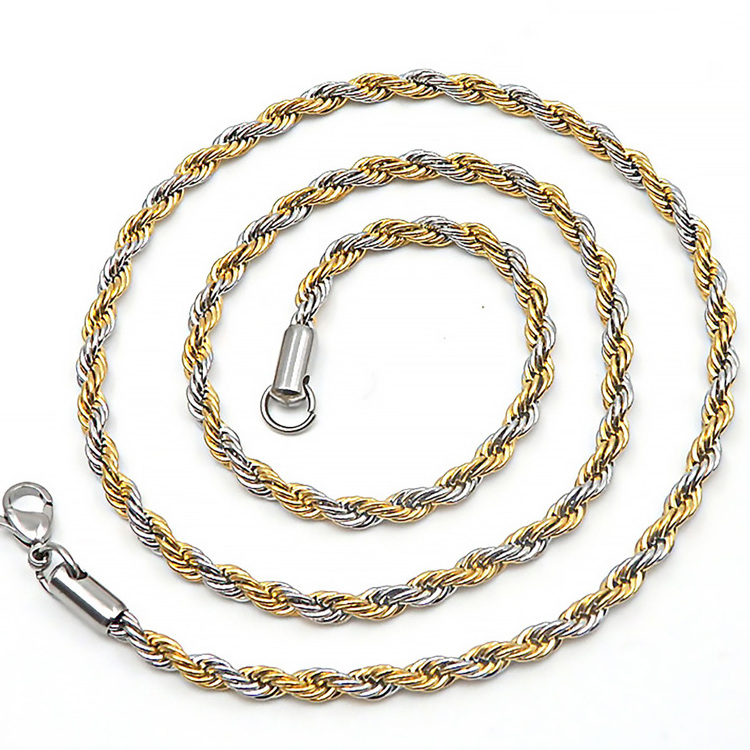 Permanent Cheap Bulk Men Rope 18k Gold Filled Chain Stainless Steel Jewelry For Men By Roll