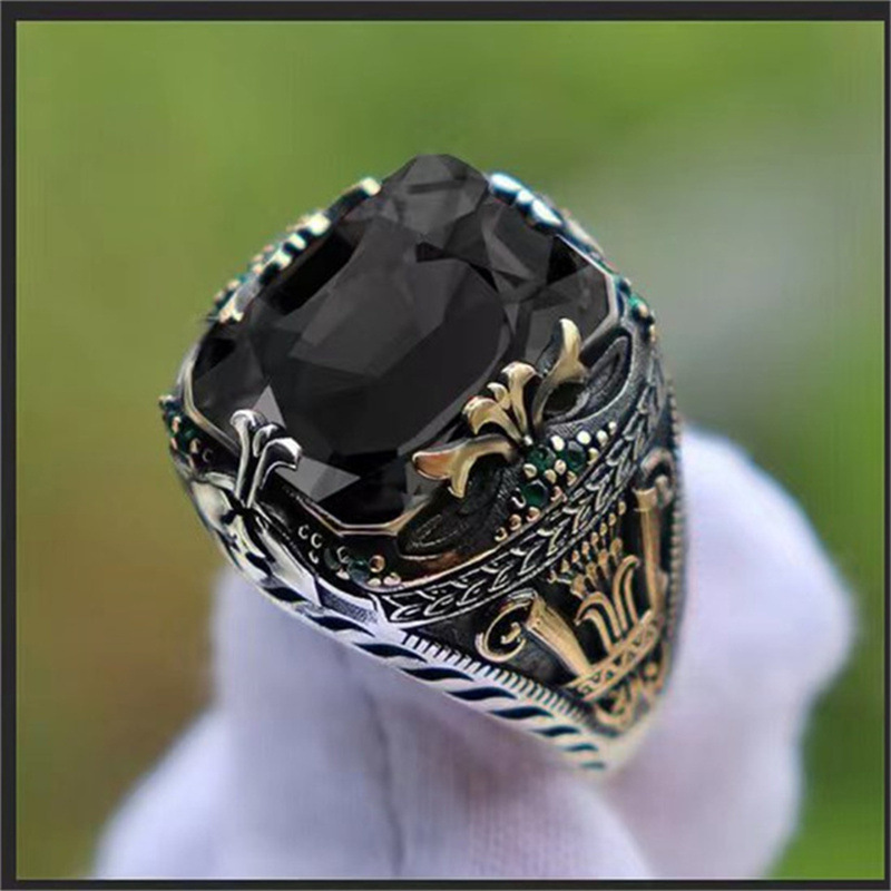 Luxury Multiple Colors Saudi Arabic Mens Fashion Stainless Steel Thai Silver Gemstone Jewelry Rings