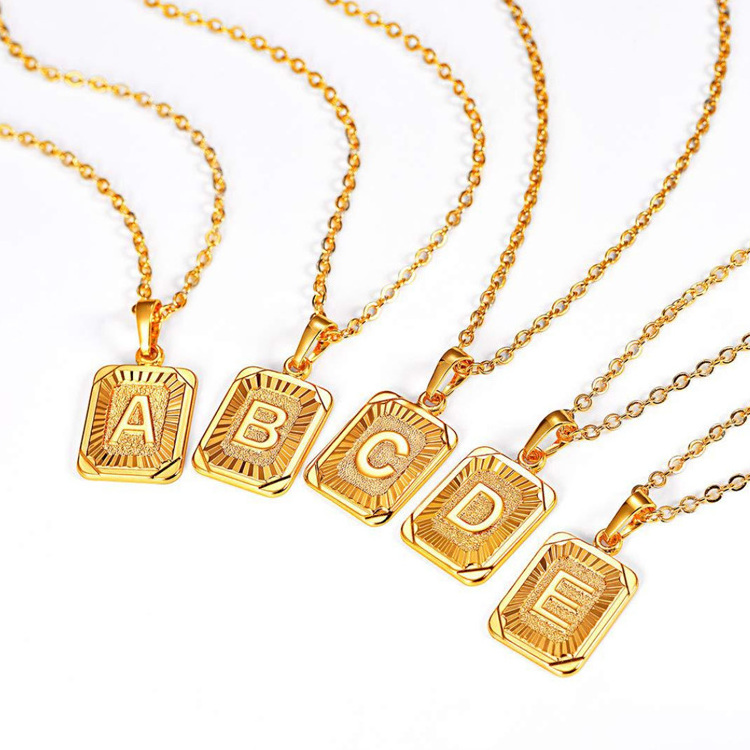 Wholesale English Letters Charm 18k Gold Plated Stainless Steel Chain Initial Letter Alphabet Pendant Necklace Women Jewelry