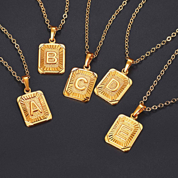 Wholesale English Letters Charm 18k Gold Plated Stainless Steel Chain Initial Letter Alphabet Pendant Necklace Women Jewelry