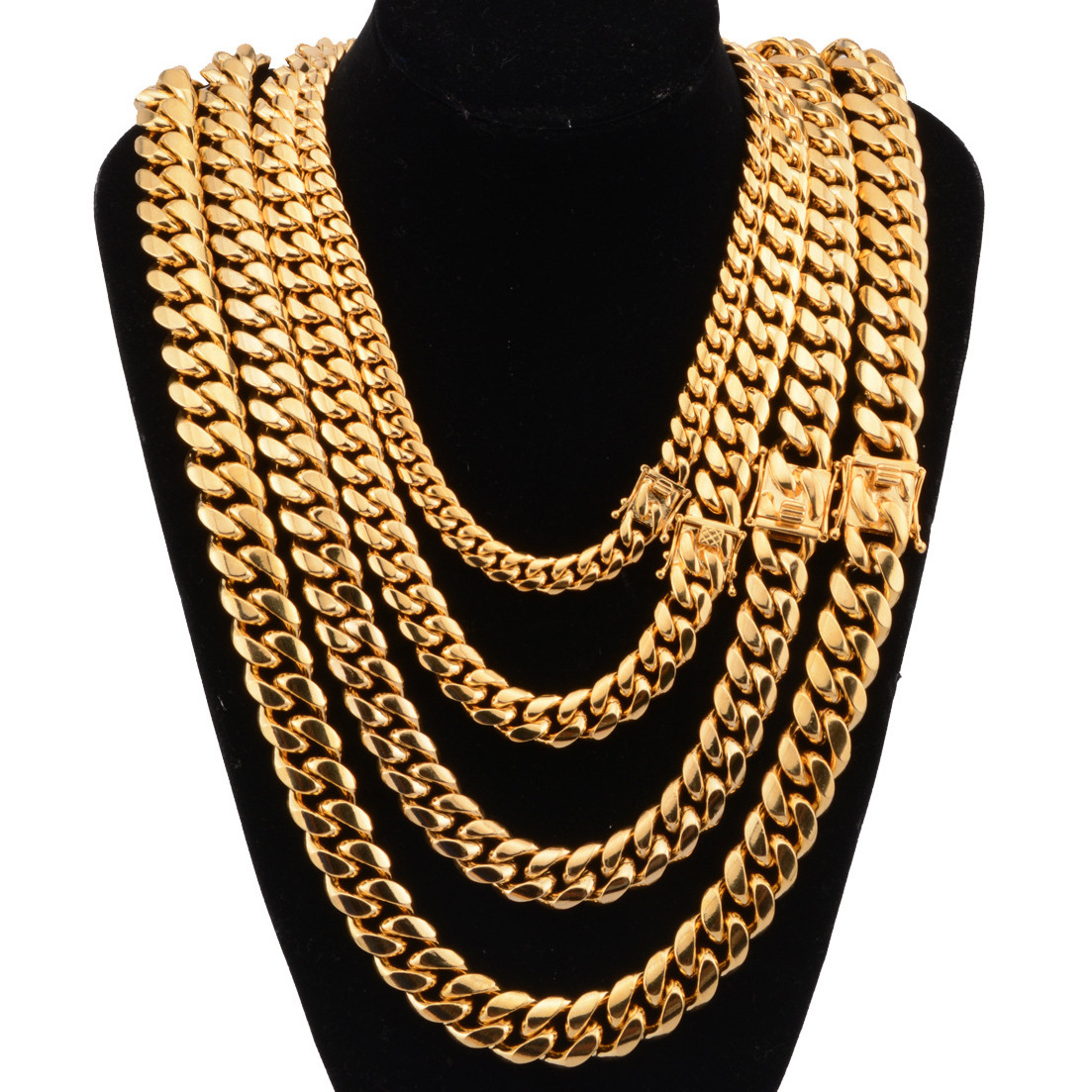 Best High Quality Saudi Thailand 18k Gold Plated Stainless Steel Men Gold Filled 20mm Gold Cuban Chains Necklace Jewelry