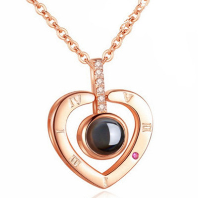 Fashion Custom Heart Jewelry Chain Gold Stainless Steel Women i love you in 100 Languages Couple Heart Pendant Necklaces Jewelry