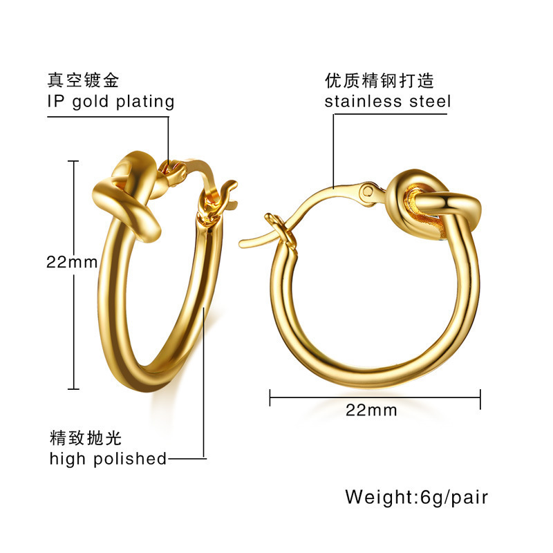 Wholesale Hot Minimalist Knotted Huggie Tarnish Free Stainless Steel Jewelry 18K Gold Plated Hoops Loop Earrings For Womens