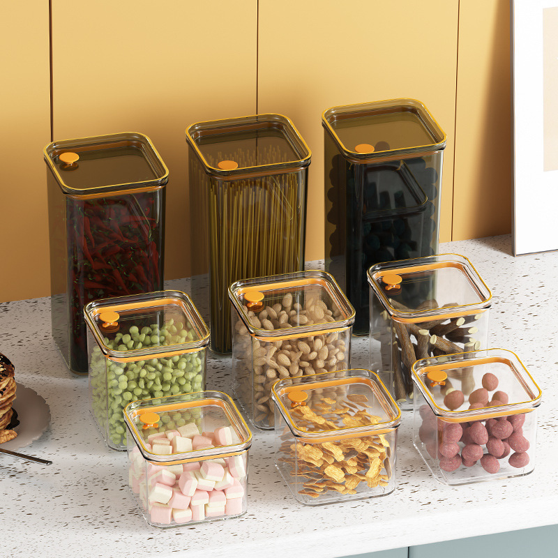 Food Storage Container Pasta Set with Square Air Tight Seal Lid Easy Open Lock Clear Stackable Plastic Canister Jar Organizing