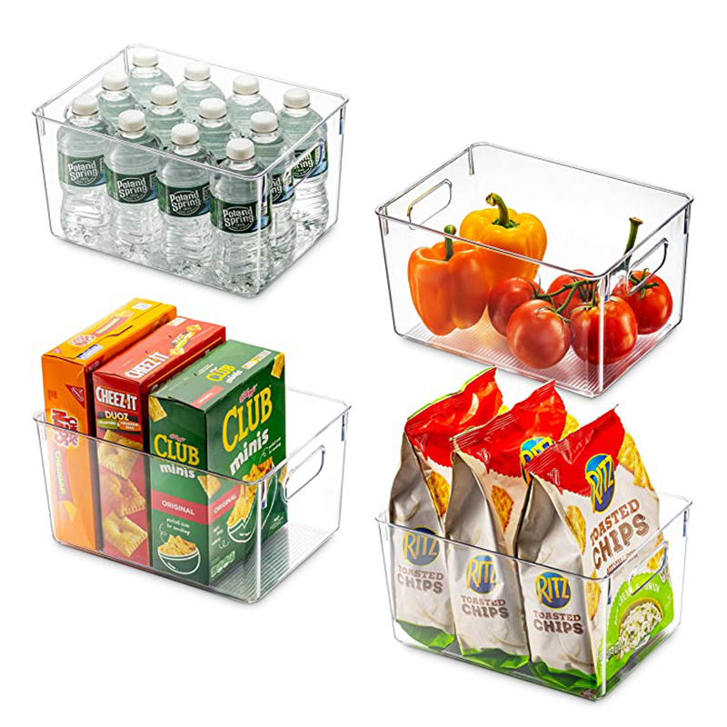 Fridge Organizer Storage Bins Stackable Freezer Kitchen Containers with Handles BPA Clear Organizer for Cabinet Drawer