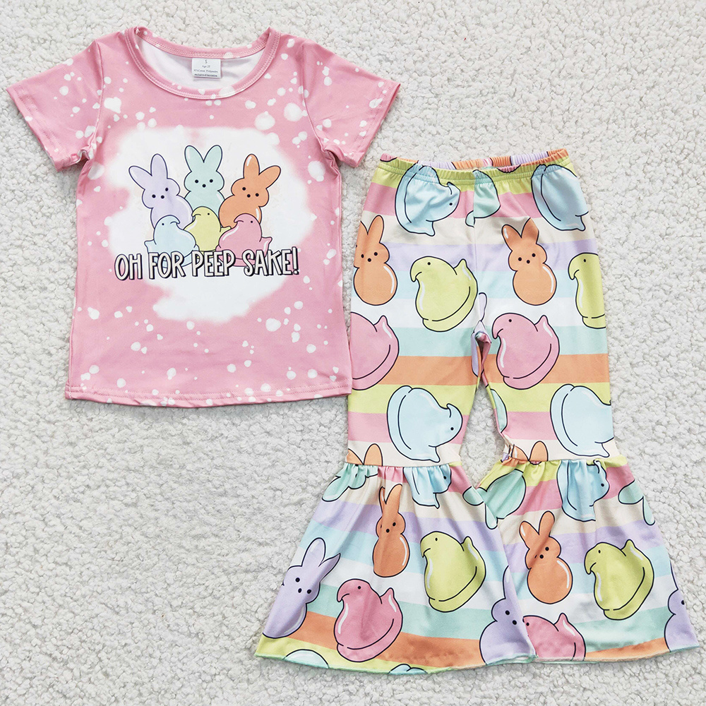 Easter Boutique Girls Clothing Bell Bottoms Sets Flower Bunny Print Cute Baby Girls Clothes Spring Toddler Outfits Wholesale New