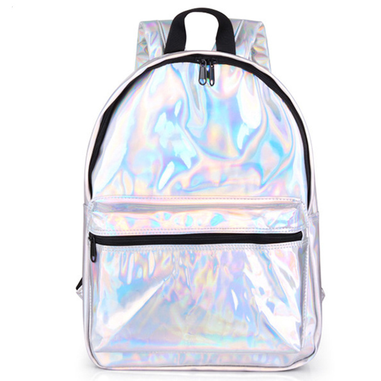 Women Silver Hologram Laser Backpack School Bag PU Leather Holographic Backpack