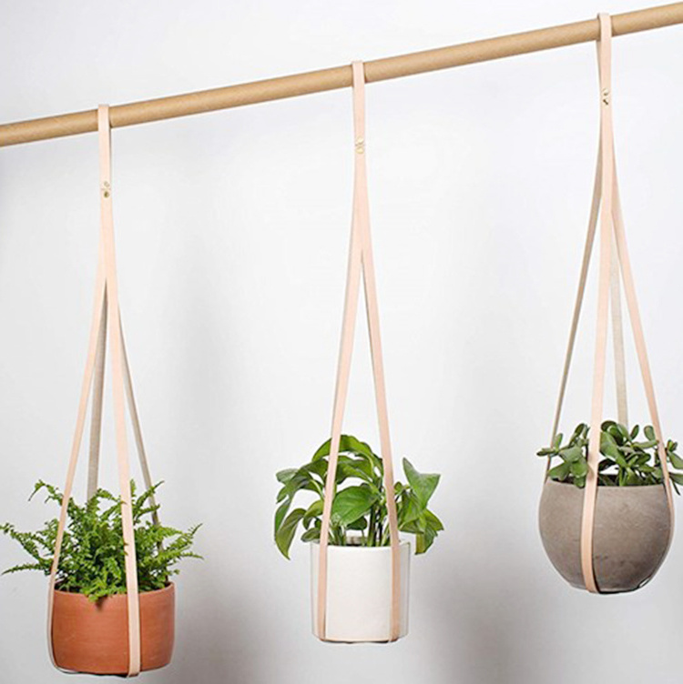 Hanging Planter Holder Modern Indoor Home Decor Cactus Succulents Adjustable Leather Plant Hanger for Flower Pot Basket