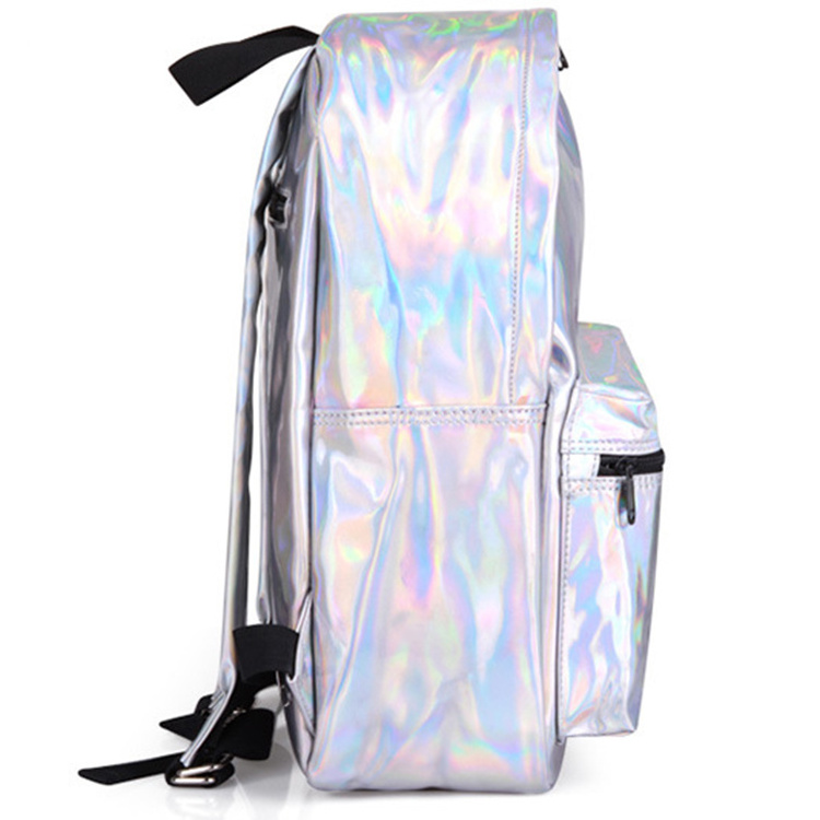 Women Silver Hologram Laser Backpack School Bag PU Leather Holographic Backpack