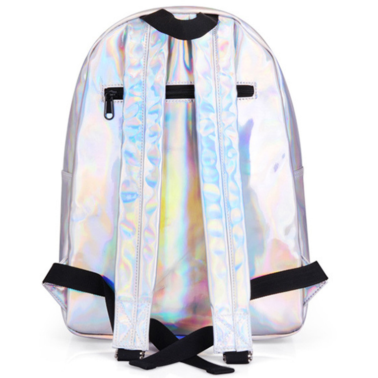 Women Silver Hologram Laser Backpack School Bag PU Leather Holographic Backpack