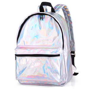 Women Silver Hologram Laser Backpack School Bag PU Leather Holographic Backpack